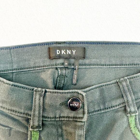 DKNY Green Denim Jeans Contrast Stitching Skinny High Rise Size 28 - Picture 4 of 9